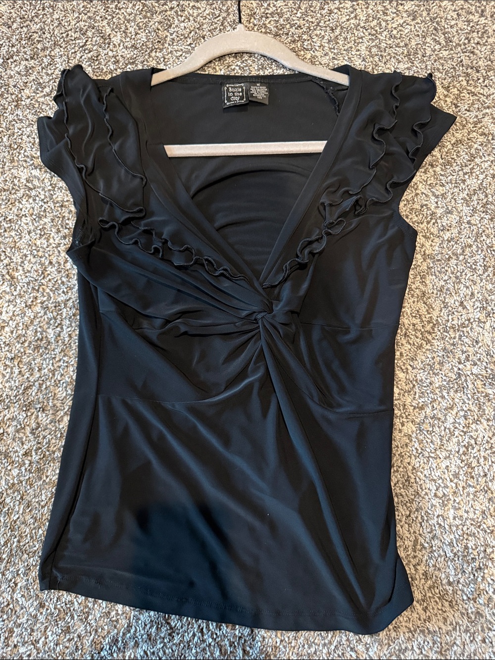 Black Ruffle Knot Front Women’s Top